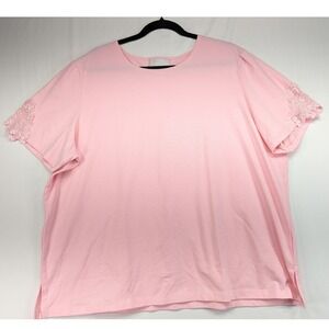 Susan Graver Style Pink Lace Sleeve Cotton Blend Top Plus 2X Made in USA 3D037‎